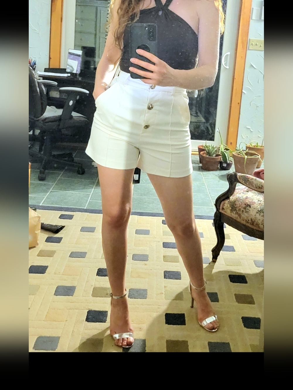 Zara White High-Waist Button-Front Shorts